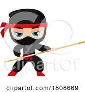 Cartoon Ninja With A Wooden Stick