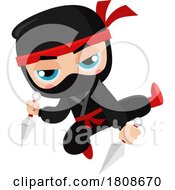 Poster, Art Print Of Cartoon Ninja With Kunai Throwing Knives