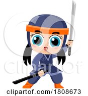 Poster, Art Print Of Cartoon Ninja Girl With A Katana Sword