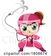Cartoon Ninja Girl Using A Grappling Hook