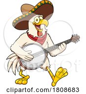 Cartoon Mexican Rooster Chicken Mascot Playing A Banjo