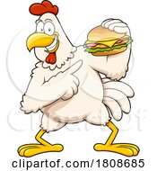 Cartoon Rooster Mascot Character With A Chicken Burger