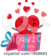 Poster, Art Print Of Cartoon Valentines Day Heart Mascot Popping Out Of A Gift Box