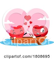 Cartoon Valentines Day Heart Mascot Couple On A Boat Date