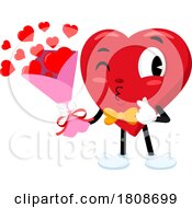 Poster, Art Print Of Cartoon Valentines Day Heart Mascot With A Bouquet
