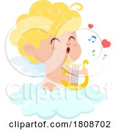 Poster, Art Print Of Cartoon Valentines Day Cupid Playing A Lyre On A Cloud