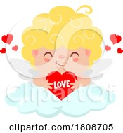 Poster, Art Print Of Cartoon Valentines Day Cupid With A Heart On A Cloud