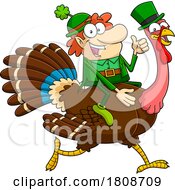 Poster, Art Print Of Cartoon Leprechaun Riding A Turkey
