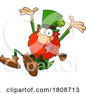 Cartoon Leprechaun Smoking A Pipe And Jumping