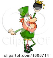 Cartoon Leprechaun Riding A Unicycle With A Pot Of Gold