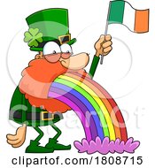 Cartoon Leprechaun Waving An Irish Flag And Puking A Rainbow