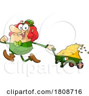 Cartoon Leprechaun Running With A Wagon Of Gold