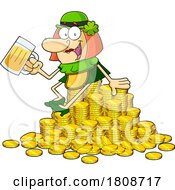 Cartoon Leprechaun Lady Drinking Beer On A Pile Of Gold