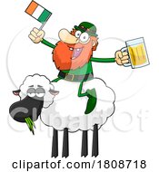 Cartoon Leprechaun With A Flag And Beer On A Sheep
