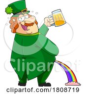 Cartoon Drunk Leprechaun Holding A Beer And Peeing A Rainbow