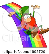Cartoon Leprechaun Sliding Down A Rainbow And Smoking A Pipe