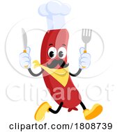 Poster, Art Print Of Cartoon Hungry Sausage Chef Food Mascot Character