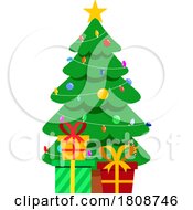 Poster, Art Print Of Cartoon Christmas Tree With Gifts