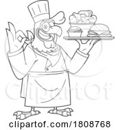 Cartoon Black And White Chef Rooster Chicken Mascot Character