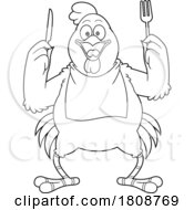 Cartoon Black And White Hungry Rooster Chicken Mascot Character