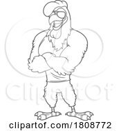 Cartoon Black And White Buff Rooster Chicken Mascot Character