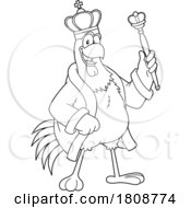 Cartoon Black And White King Rooster Chicken Mascot Character