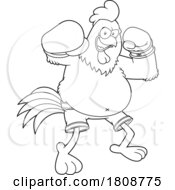 Cartoon Black And White Fighting Rooster Chicken Mascot Character by Hit Toon