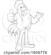 Cartoon Black And White Rockabilly Rooster Chicken Mascot Character