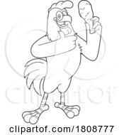 Cartoon Black And White Rooster Mascot Character With A Chicken Leg by Hit Toon