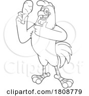 Cartoon Black And White Rooster Mascot Character With A Chicken Leg