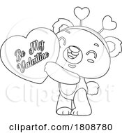 Poster, Art Print Of Cartoon Black And White Valentines Day Bear Mascot With A Heart