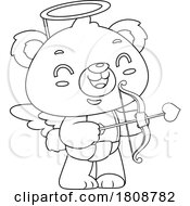 Poster, Art Print Of Cartoon Black And White Valentines Day Bear Cupid Mascot