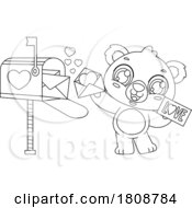 Poster, Art Print Of Cartoon Black And White Valentines Day Bear Mascot With Mail