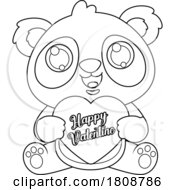 Poster, Art Print Of Cartoon Black And White Valentines Day Panda Mascot With A Heart