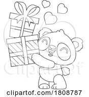 Poster, Art Print Of Cartoon Black And White Valentines Day Panda Mascot With Gifts