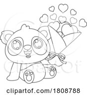 Poster, Art Print Of Cartoon Black And White Valentines Day Panda Mascot With Hearts
