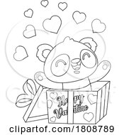 Poster, Art Print Of Cartoon Black And White Valentines Day Panda Mascot In A Gift Box