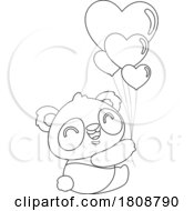 Poster, Art Print Of Cartoon Black And White Valentines Day Panda Mascot With Heart Balloons