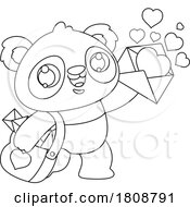 Poster, Art Print Of Cartoon Black And White Panda Mascot Character With Valentine Mail