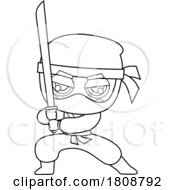 Poster, Art Print Of Cartoon Black And White Ninja With A Katana Sword