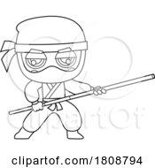Cartoon Black And White Ninja With A Wooden Stick