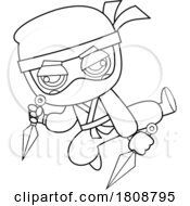 02/13/2024 - Cartoon Black And White Ninja With Kunai Throwing Knives