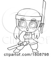 Cartoon Black And White Ninja Girl With A Katana Sword