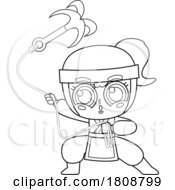 Cartoon Black And White Ninja Girl Using A Grappling Hook by Hit Toon