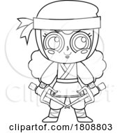 Cartoon Black And White Ninja Girl With Sai Knives by Hit Toon