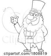 Cartoon Black And White Leprechaun Flicking A Coin by Hit Toon