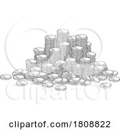 Poster, Art Print Of Cartoon Black And White Stacks Of Gold Coins