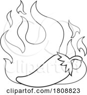 Poster, Art Print Of Cartoon Black And White Fiery Hot Pepper