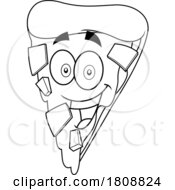 Poster, Art Print Of Cartoon Black And White Pizza Slice Mascot Royalty Free Licensed Stock Clipart