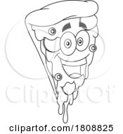 Poster, Art Print Of Cartoon Black And White Pizza Slice Mascot Royalty Free Licensed Stock Clipart